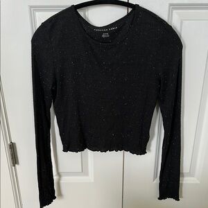 American Eagle Outfitters Black Crop Fitted Long Sleeve Top